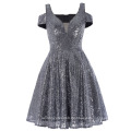 Kate Kasin Hollowed Cap Ärmel V-Ausschnitt Short Navy blau Sequined Prom Dress 7 Größen KK001033-1